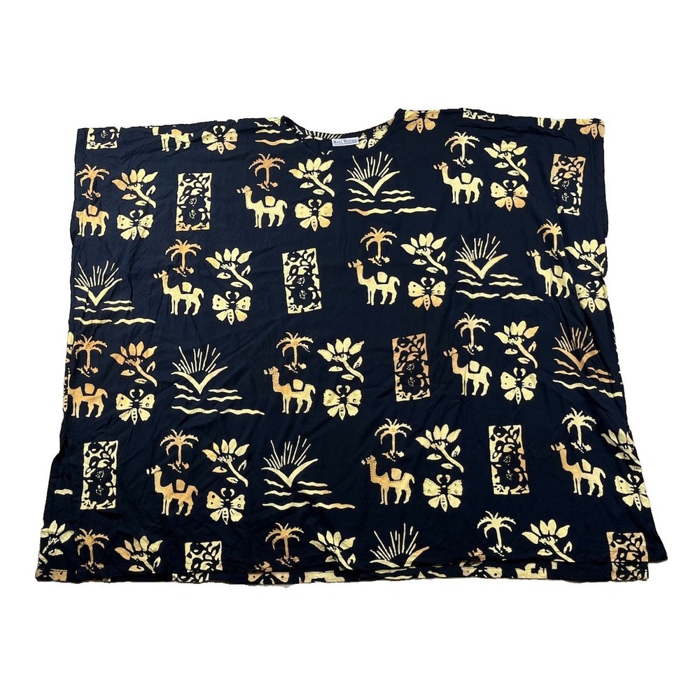 Bali Batiks Dress Women's Handpainted Resort Wear Beaded Camel Flower Butterfly